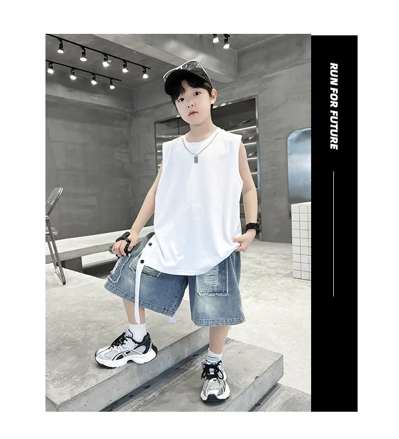 Summer Sleeveless Vest for Boys Black Cotton Cool Outfit — feature 17