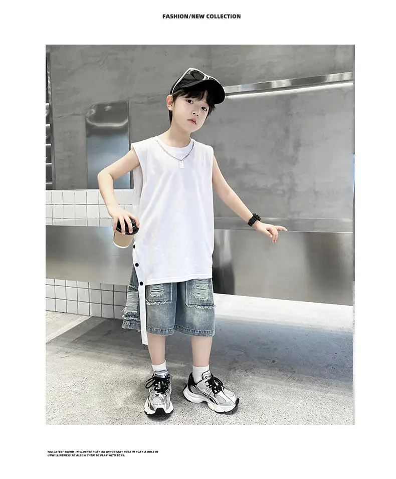 Summer Sleeveless Vest for Boys Black Cotton Cool Outfit — feature 18
