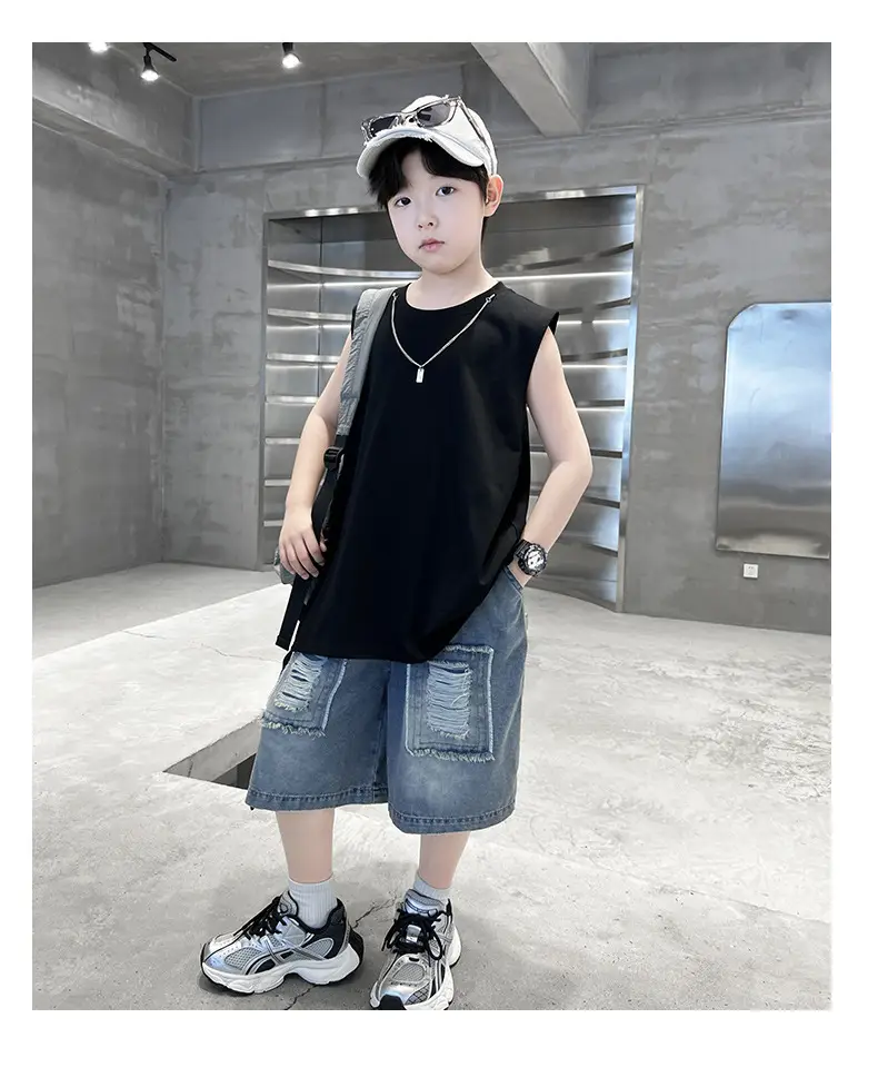 Summer Sleeveless Vest for Boys Black Cotton Cool Outfit — feature 19