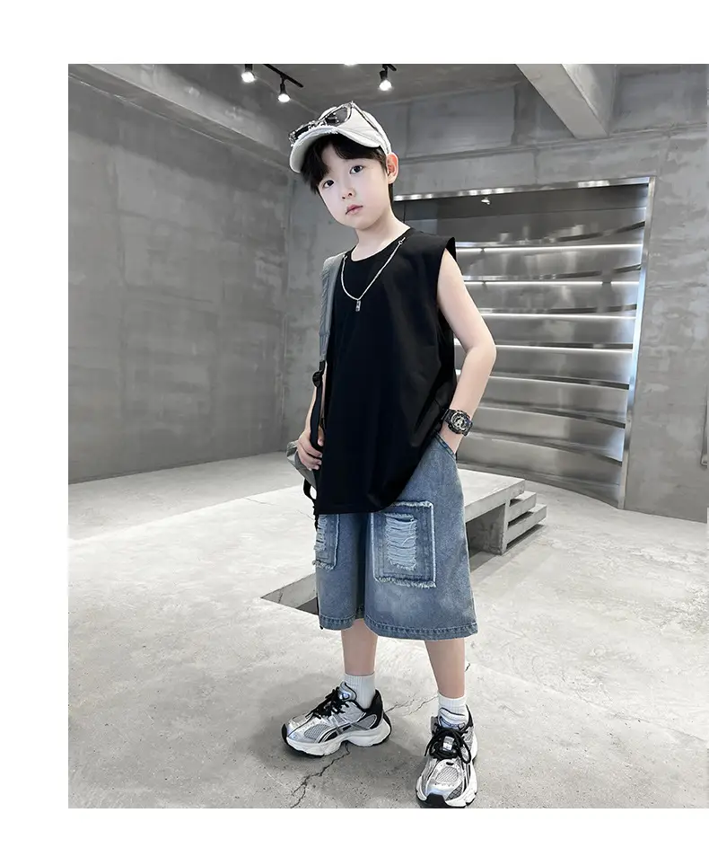 Summer Sleeveless Vest for Boys Black Cotton Cool Outfit — feature 20