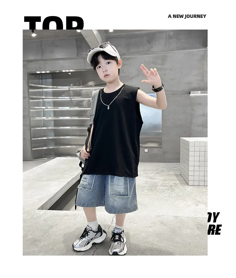Summer Sleeveless Vest for Boys Black Cotton Cool Outfit — feature 21