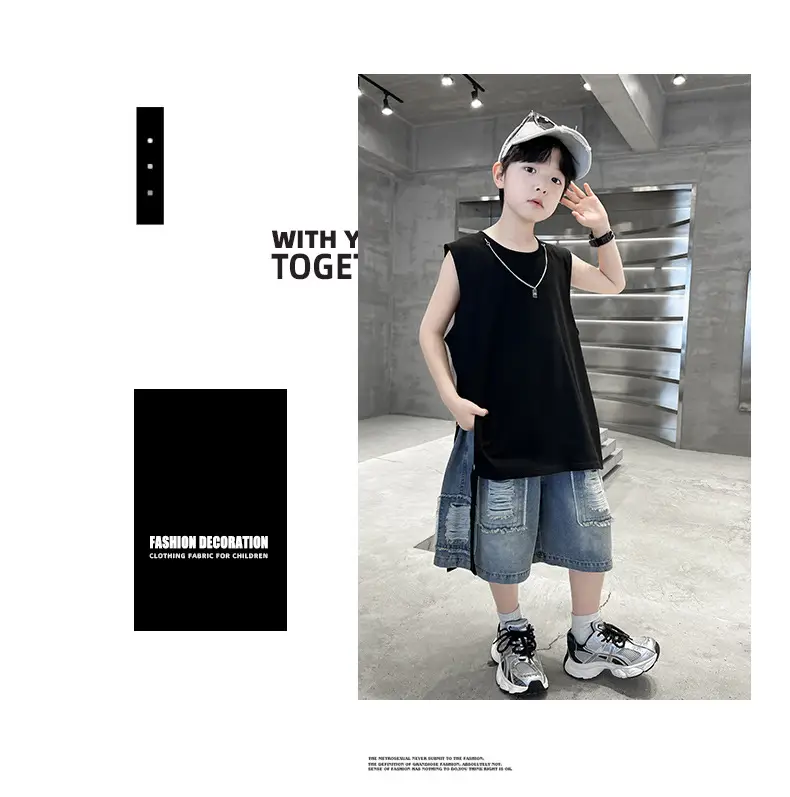 Summer Sleeveless Vest for Boys Black Cotton Cool Outfit — feature 22