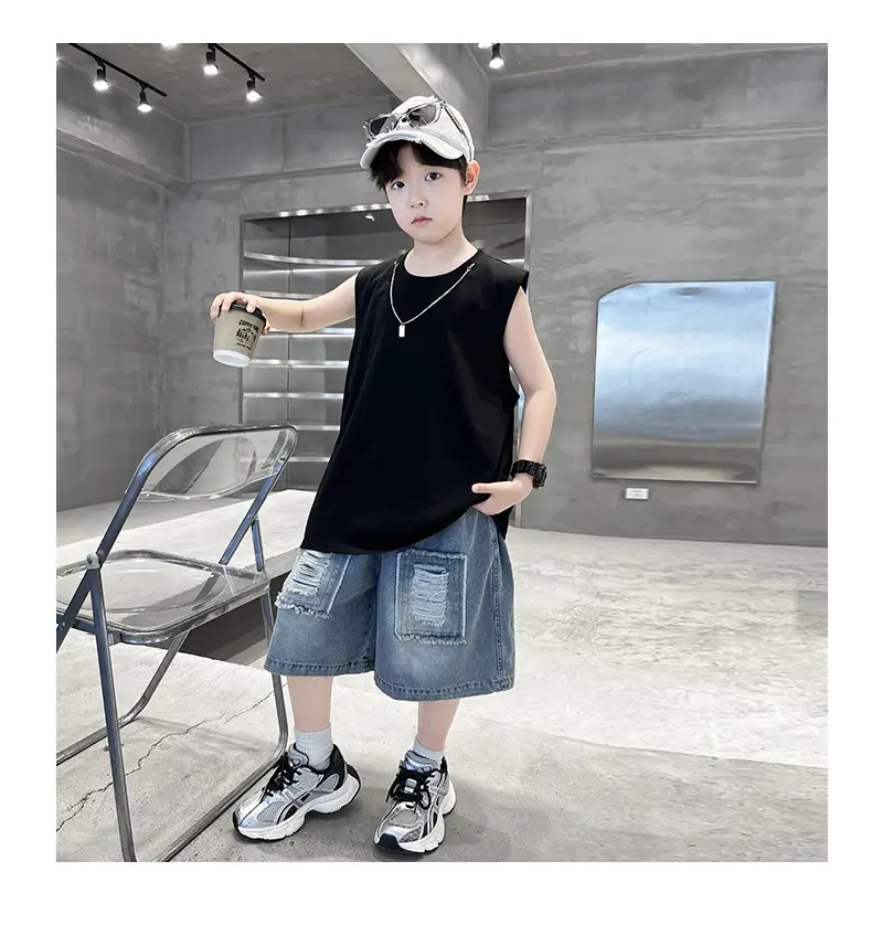 Summer Sleeveless Vest for Boys Black Cotton Cool Outfit — feature 23