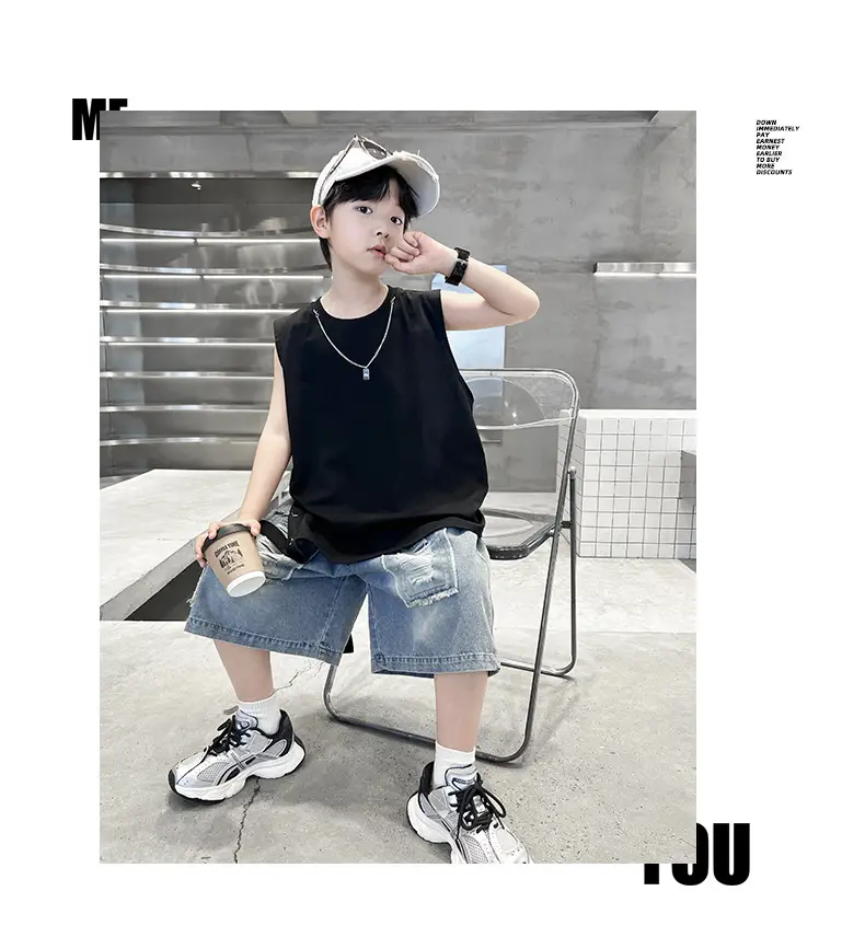 Summer Sleeveless Vest for Boys Black Cotton Cool Outfit — feature 24