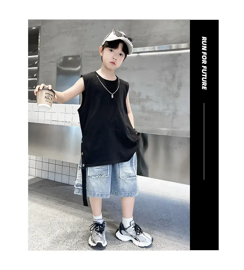 Summer Sleeveless Vest for Boys Black Cotton Cool Outfit — feature 25