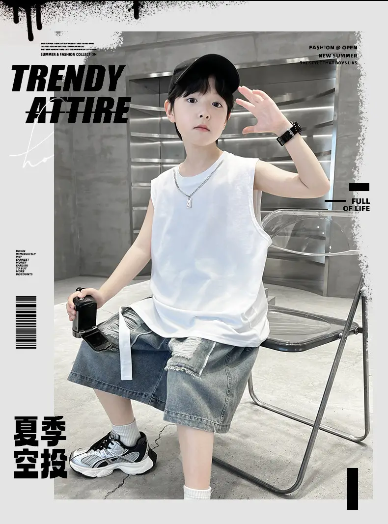 Summer Sleeveless Vest for Boys Black Cotton Cool Outfit — feature 6