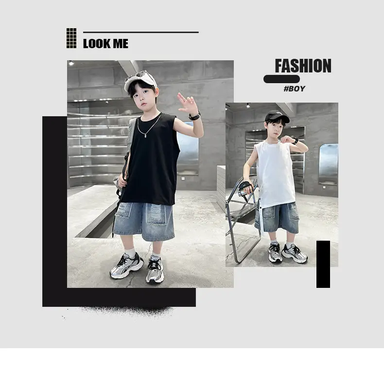 Summer Sleeveless Vest for Boys Black Cotton Cool Outfit — feature 8