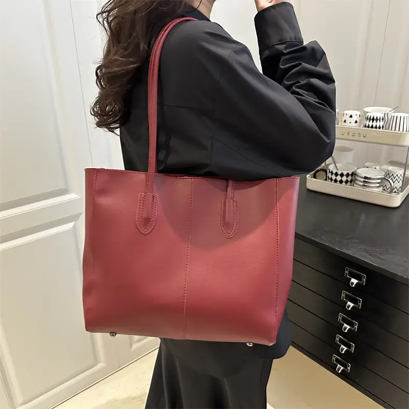 Women Retro Tote Bag Brown Leather Large Capacity - Image 5
