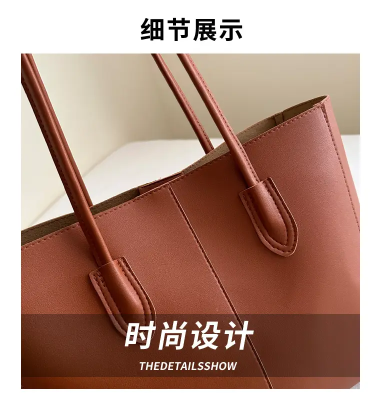 Women Retro Tote Bag Brown Leather Large Capacity — feature 3