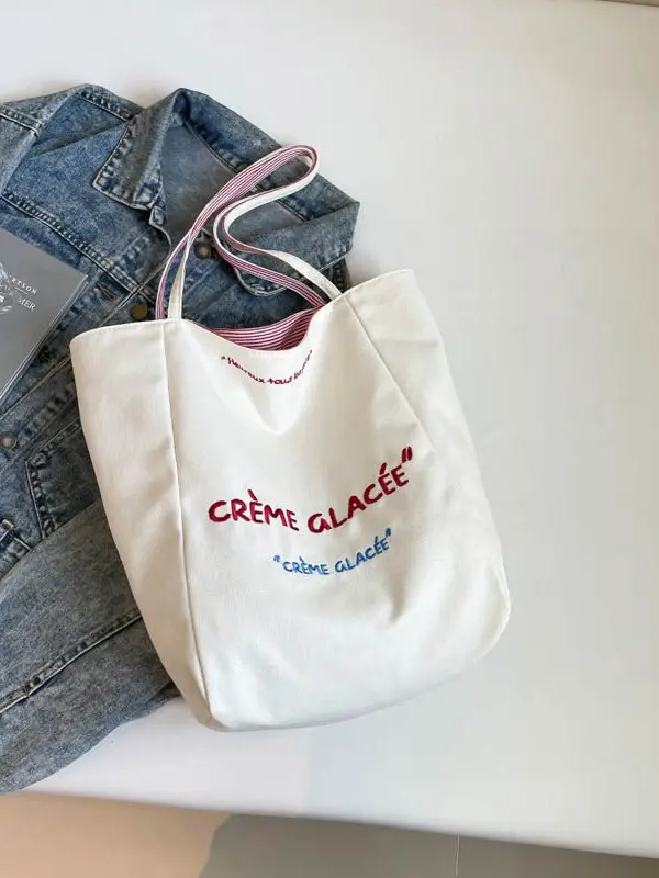 Crème Glacé Canvas Shoulder Bag Large Capacity - Image 7