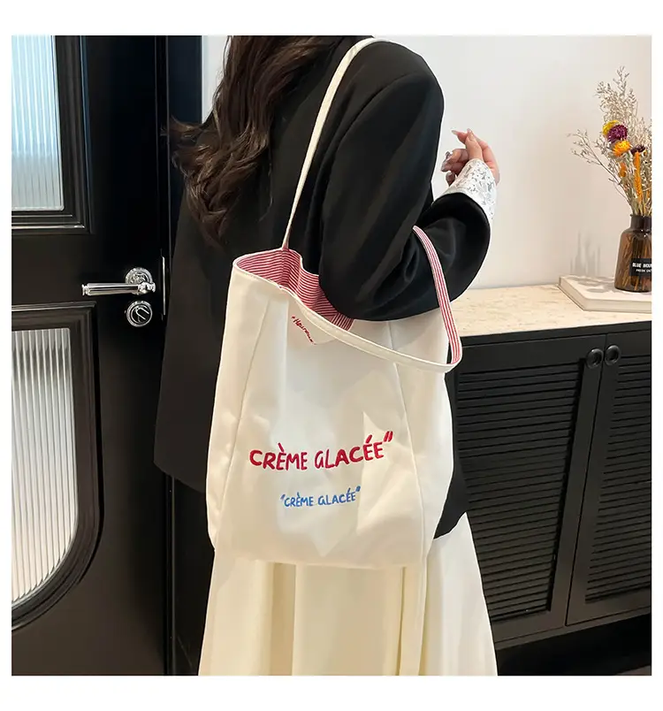 Crème Glacé Canvas Shoulder Bag Large Capacity — feature 15