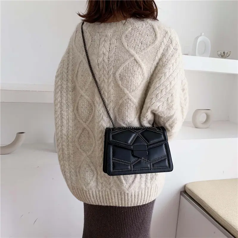 Black Crossbody Bag with Chain Strap for Women
