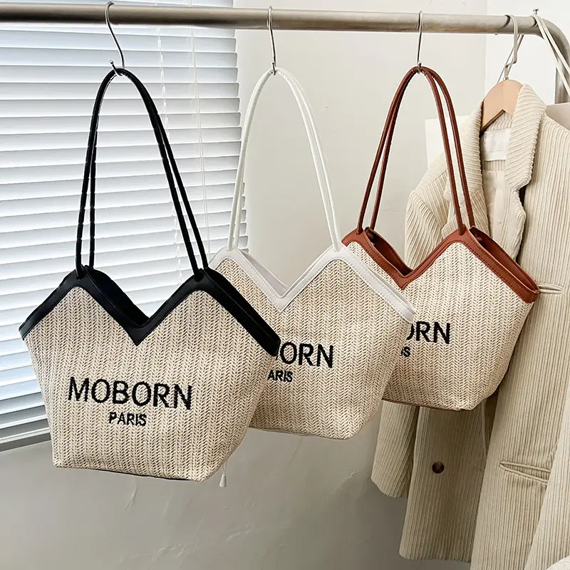 2025 Straw Woven Shoulder Bags with Lettering