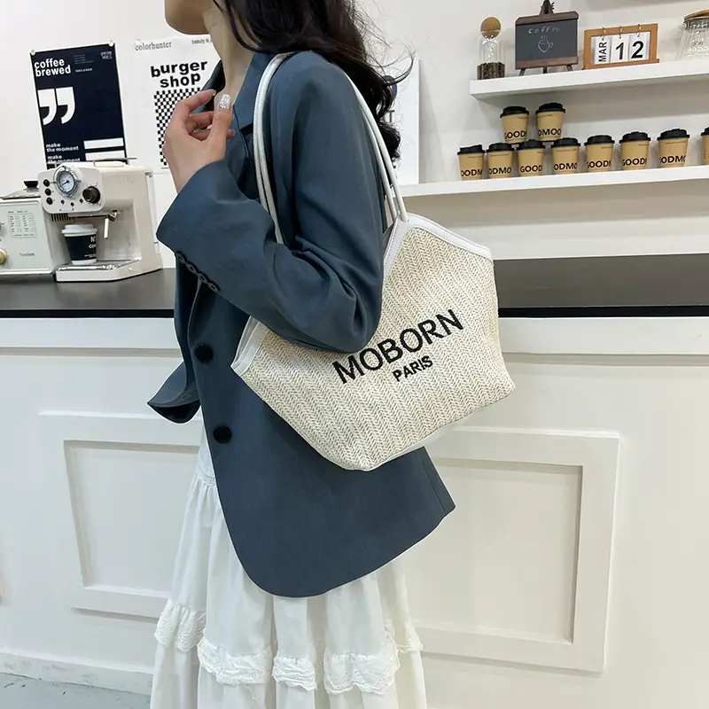 2025 Straw Woven Shoulder Bags with Lettering