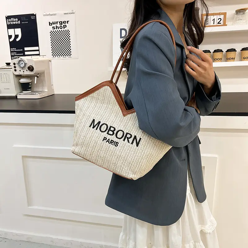 2025 Straw Woven Shoulder Bags with Lettering