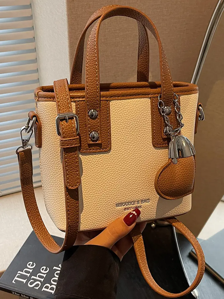 Women's Yellow Leather Bucket Bag with Shoulder Crossbody Strap - Image 9