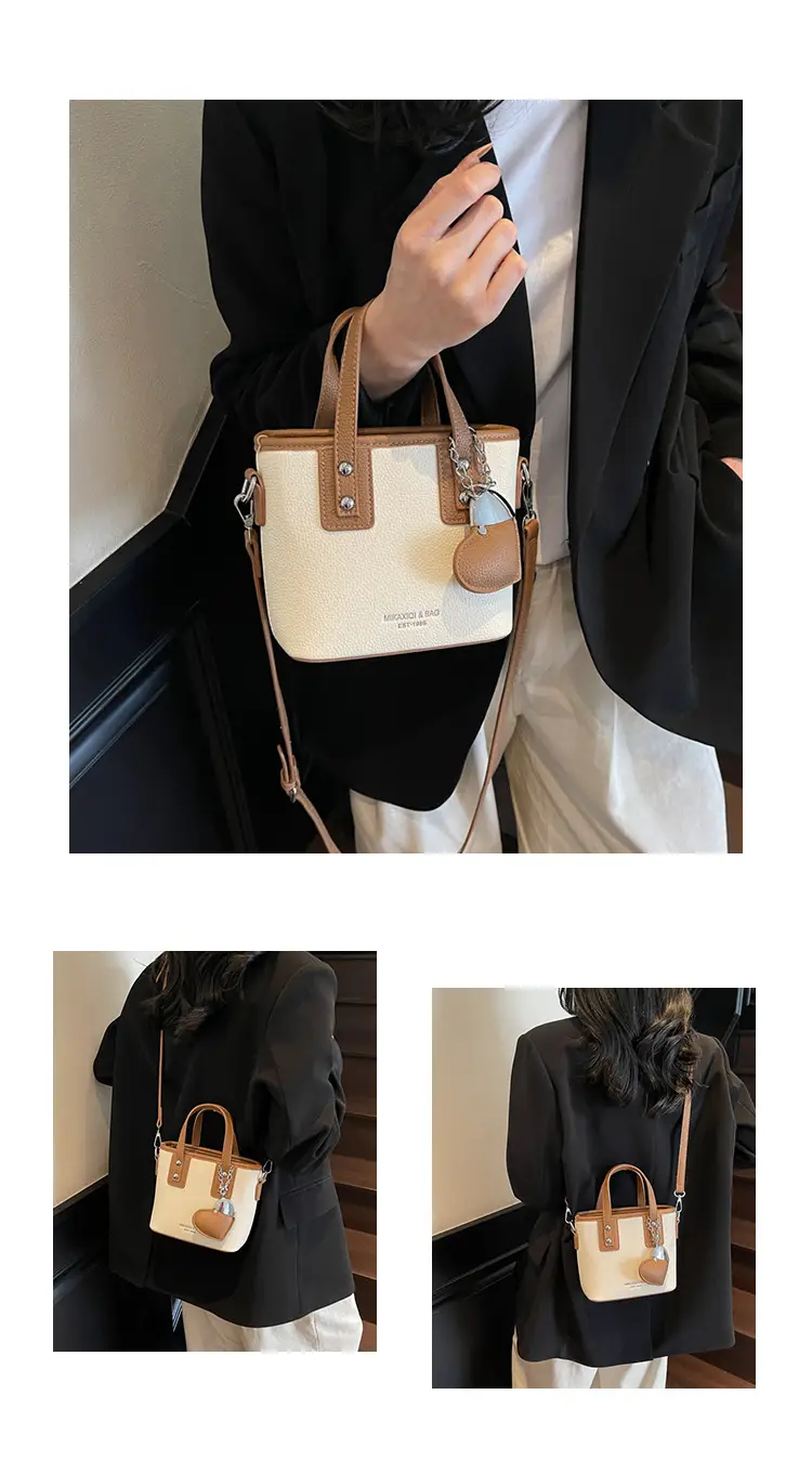 Women's Yellow Leather Bucket Bag with Shoulder Crossbody Strap — feature 13
