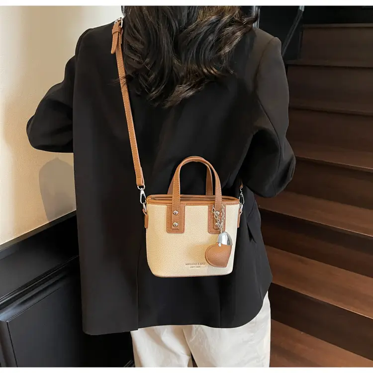 Women's Yellow Leather Bucket Bag with Shoulder Crossbody Strap — feature 27