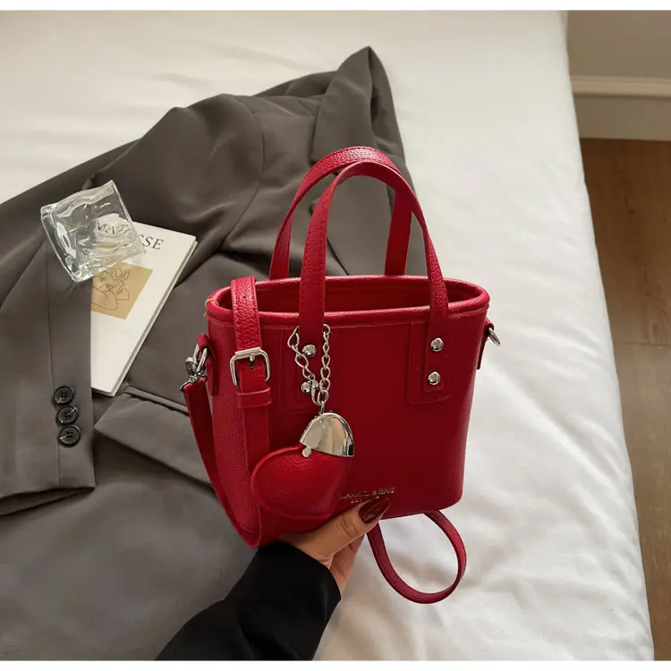 Women's Yellow Leather Bucket Bag with Shoulder Crossbody Strap — feature 36