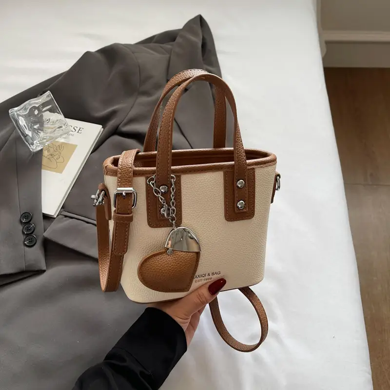 Women's Yellow Leather Bucket Bag with Shoulder Crossbody Strap - Image 2
