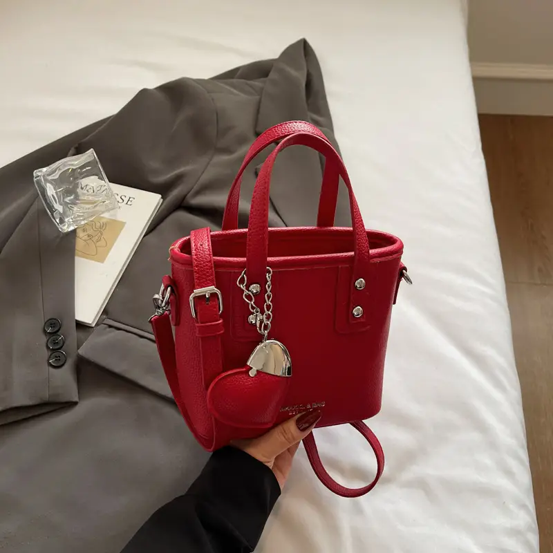 Women's Yellow Leather Bucket Bag with Shoulder Crossbody Strap - Image 7