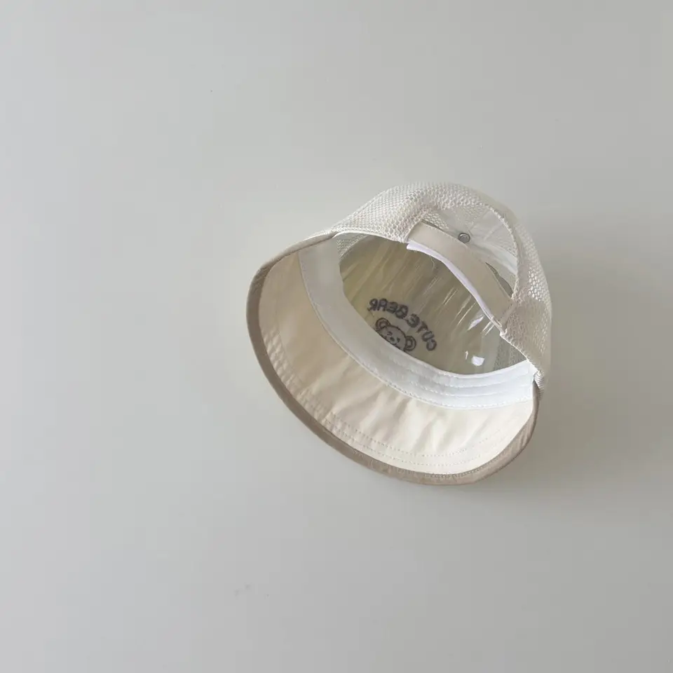 Baby Sun Hat with Bear Embroidery Blue White - Image 5