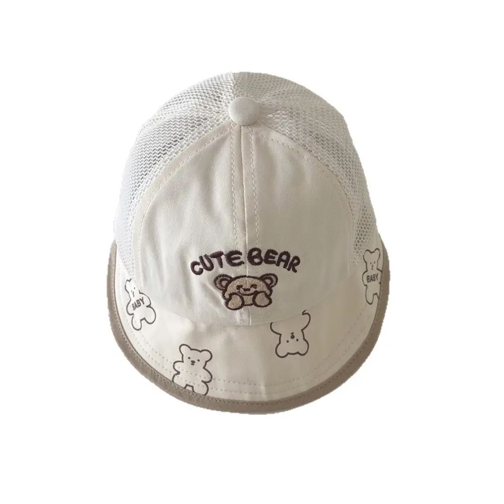 Baby Sun Hat with Bear Embroidery Blue White - Image 6