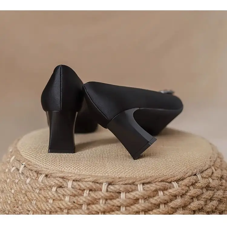 Chanel-Style Square-Toe 2026 New Spring and Autumn Elegant Shallow French-Style Rhinestone Black Professional High-Heeled Shoes with Chunky Heels — feature 10