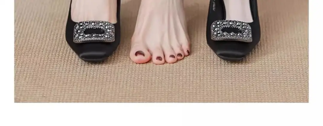 Chanel-Style Square-Toe 2026 New Spring and Autumn Elegant Shallow French-Style Rhinestone Black Professional High-Heeled Shoes with Chunky Heels — feature 3