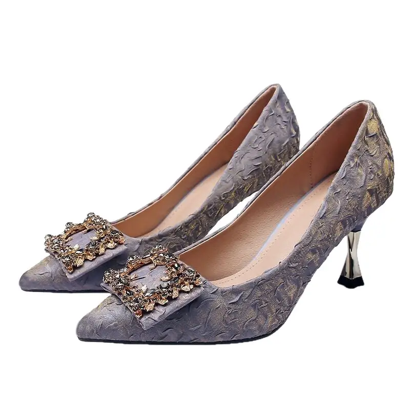 Chanel-Style Korean Version Rhinestone Square Buckle High Heels Stiletto 2026 Spring and Autumn New Pointed Toe Elegant Professional Women's Shoes - Image 5
