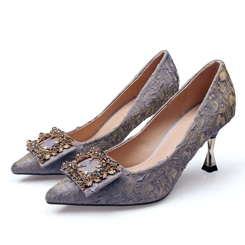 Chanel-Style Korean Version Rhinestone Square Buckle High Heels Stiletto 2026 Spring and Autumn New Pointed Toe Elegant Professional Women's Shoes — feature 6