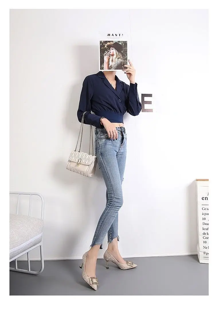 Chanel-Style Korean Version Rhinestone Square Buckle High Heels Stiletto 2026 Spring and Autumn New Pointed Toe Elegant Professional Women's Shoes — feature 9