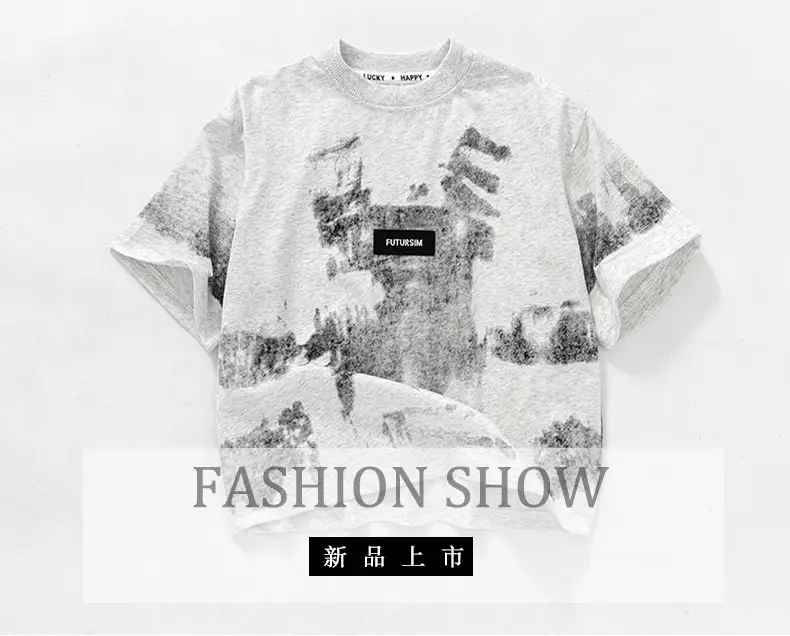 Boys T-Shirt Shorts Set Gray Print Summer Wear — feature 2