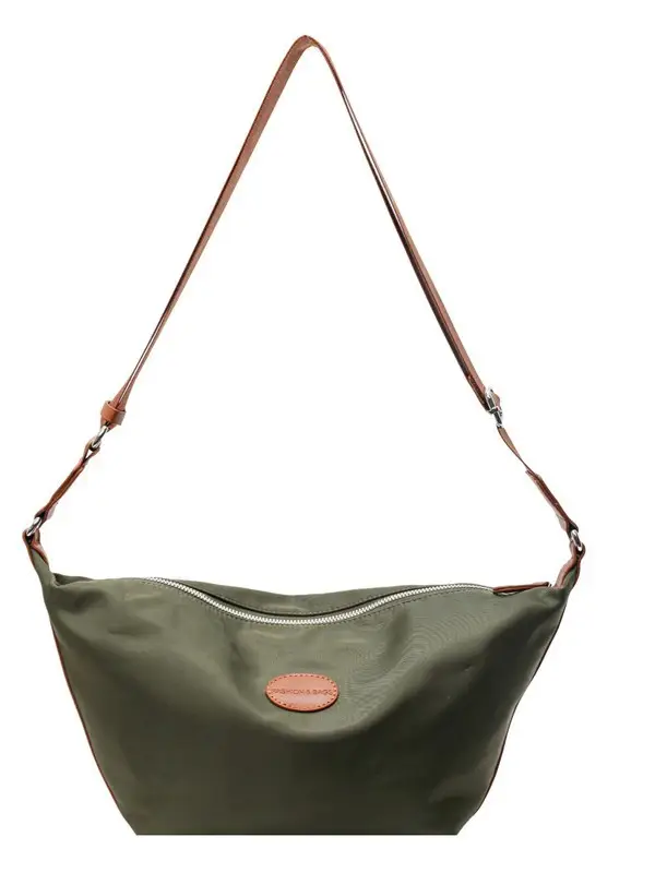 Green Crossbody Bag with Orange Handle & Leather Strap