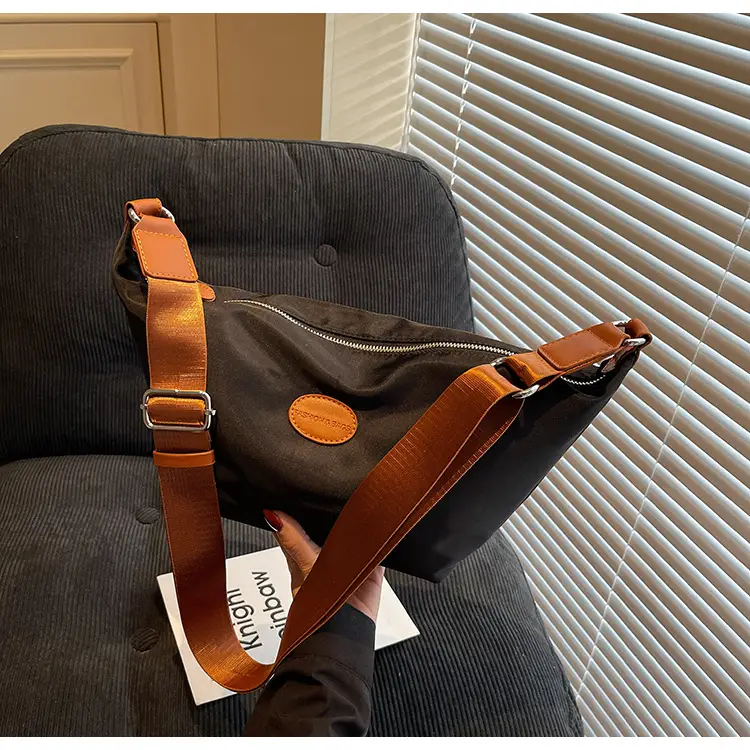 Green Crossbody Bag with Orange Handle & Leather Strap — feature 11