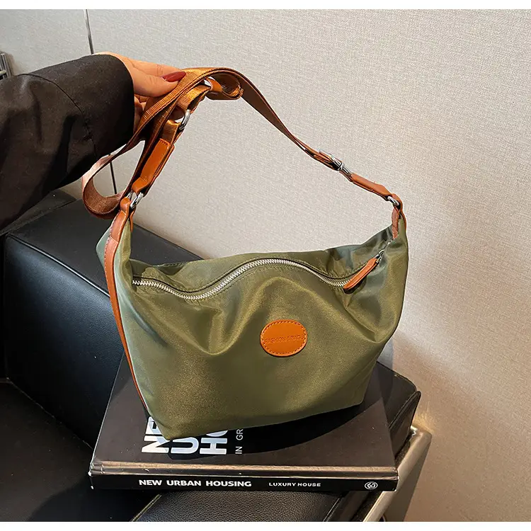 Green Crossbody Bag with Orange Handle & Leather Strap — feature 12