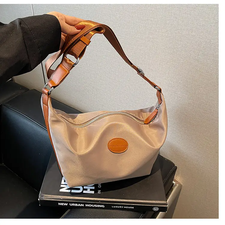 Green Crossbody Bag with Orange Handle & Leather Strap — feature 14
