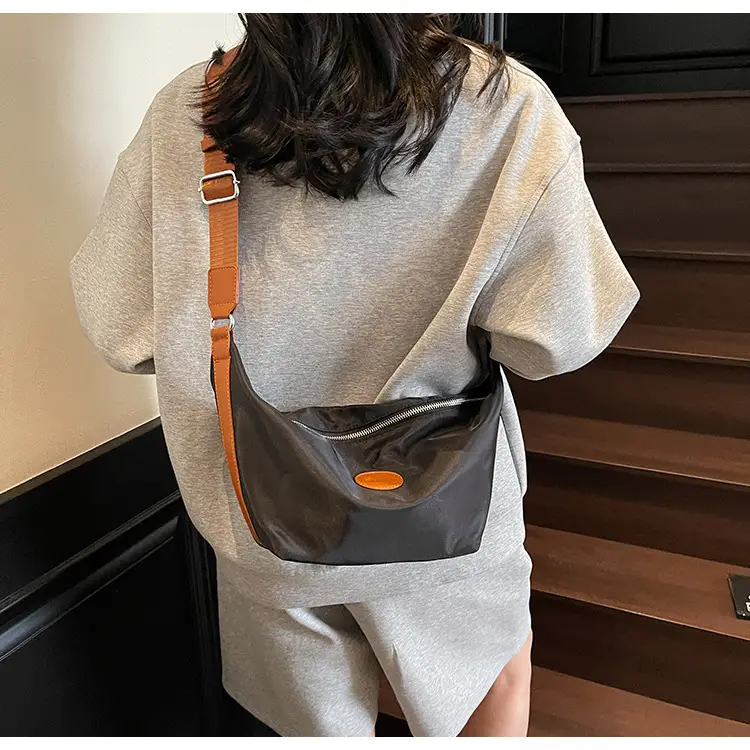 Green Crossbody Bag with Orange Handle & Leather Strap — feature 18