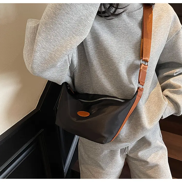 Green Crossbody Bag with Orange Handle & Leather Strap — feature 19