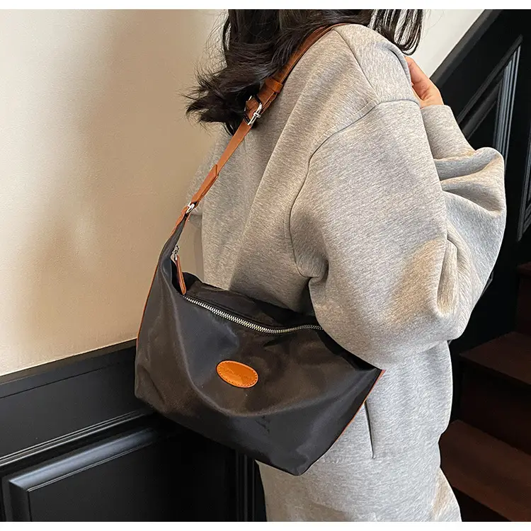 Green Crossbody Bag with Orange Handle & Leather Strap — feature 21