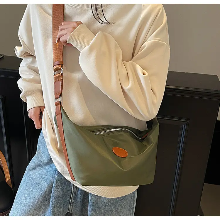 Green Crossbody Bag with Orange Handle & Leather Strap — feature 27