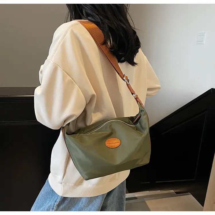 Green Crossbody Bag with Orange Handle & Leather Strap — feature 29