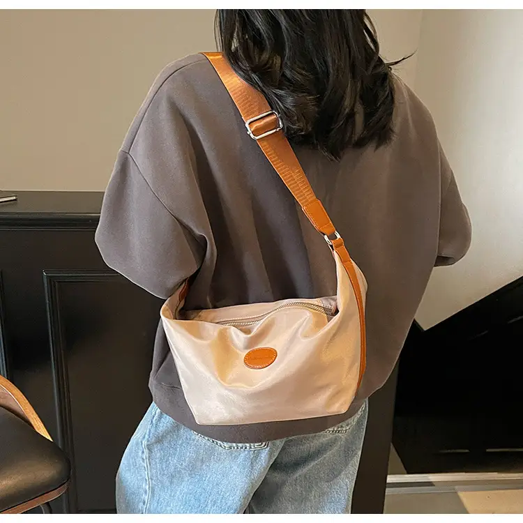 Green Crossbody Bag with Orange Handle & Leather Strap — feature 31