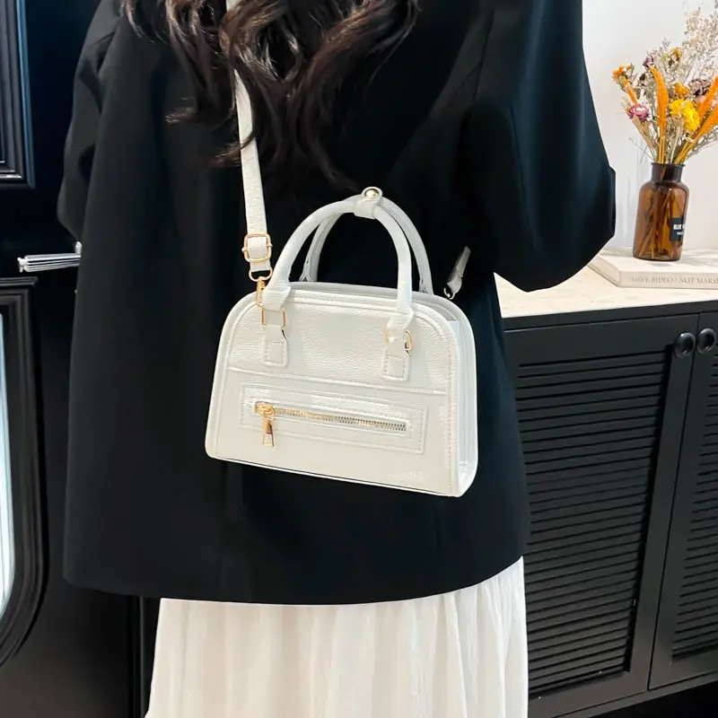 Women's Zipper Shoulder Bag Brown Leather Cartoon Style - Image 8