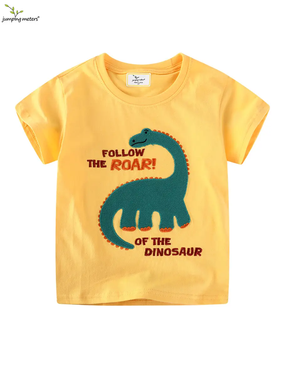2025 Kids T-Shirt Yellow Dinosaur Embroidered - Image 2