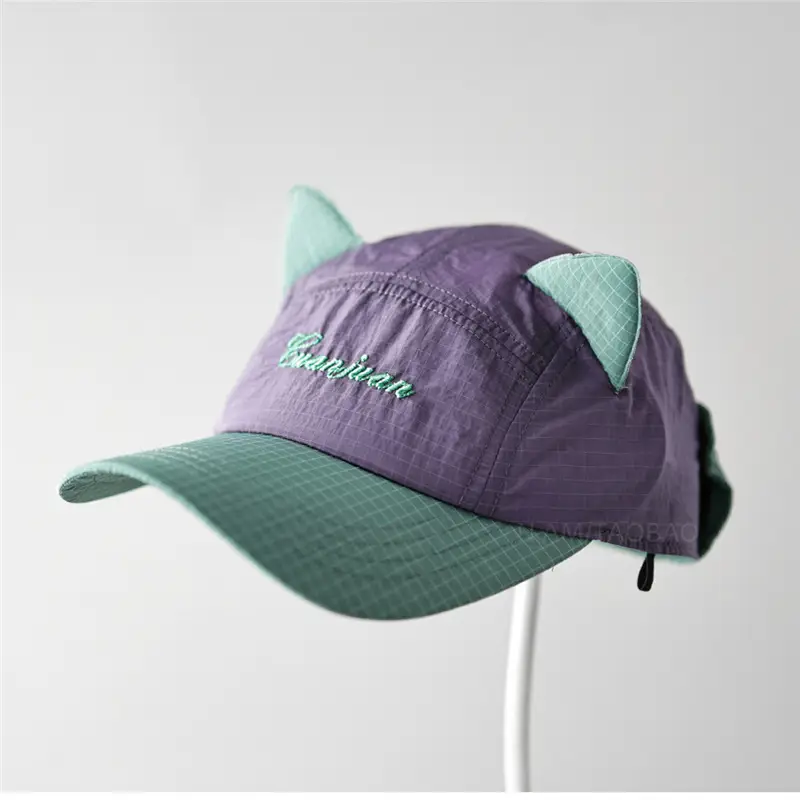 Cute Cat Ear Baseball Cap Purple Green - Image 6