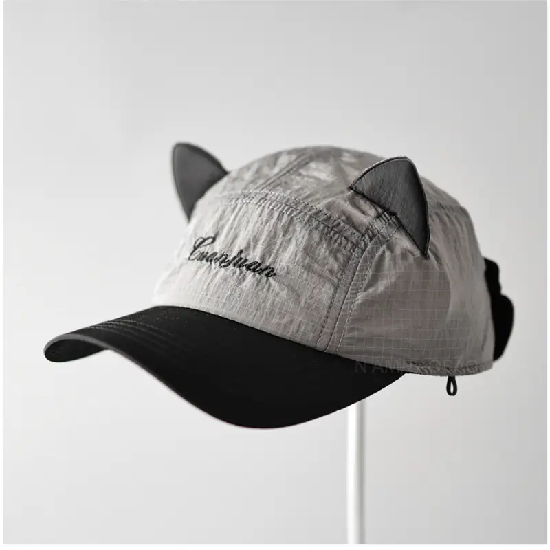 Cute Cat Ear Baseball Cap Purple Green - Image 2