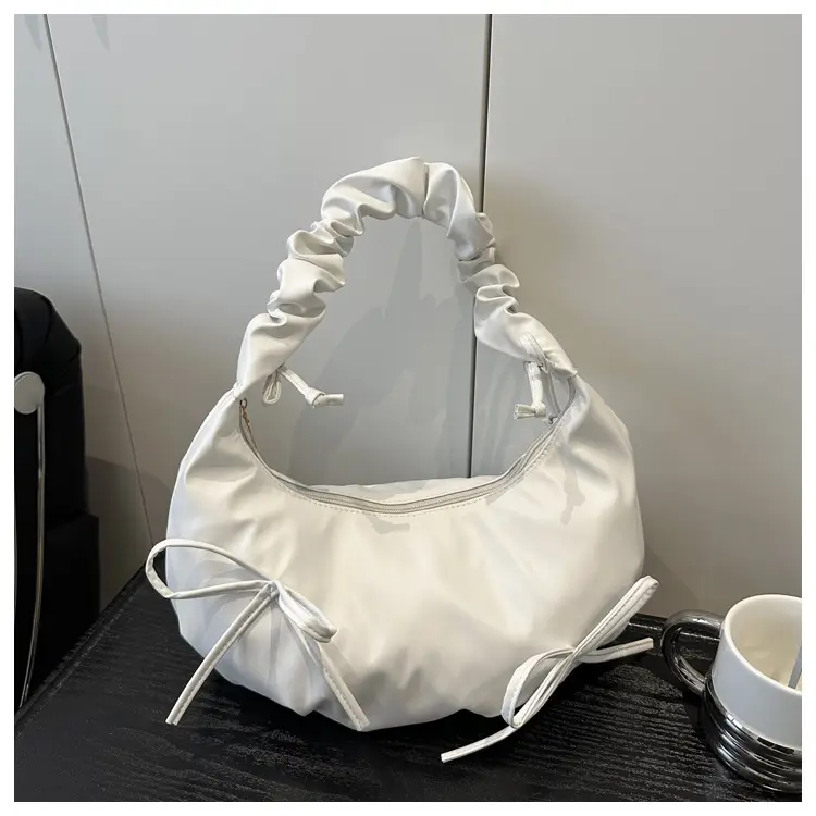 Silver Pleated Bow Shoulder Bag for Women 2025 - Image 6