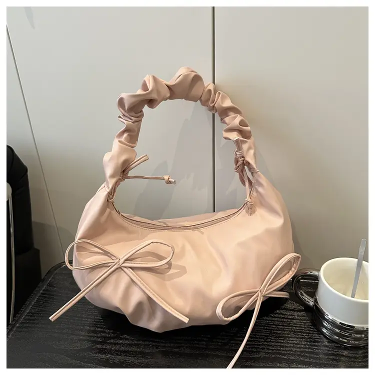 Silver Pleated Bow Shoulder Bag for Women 2025 - Image 7