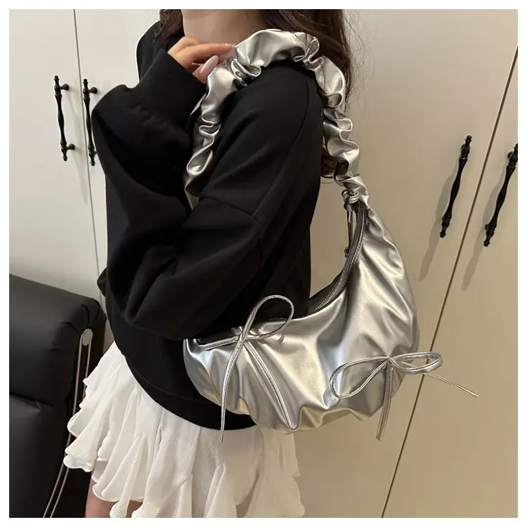 Silver Pleated Bow Shoulder Bag for Women 2025 — feature 14